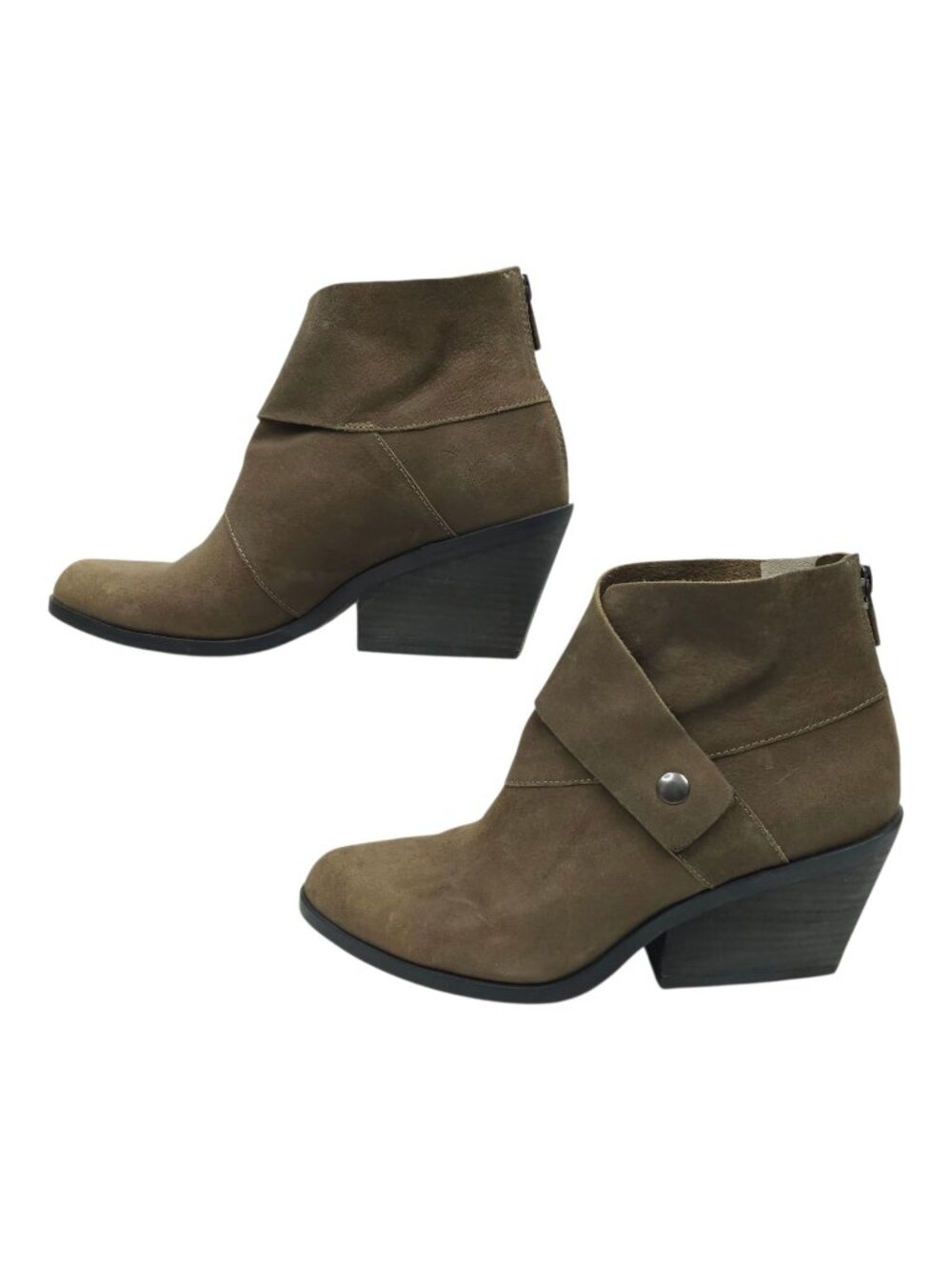 Eileen Fisher Nubuck Leather Block Ankle Boots Women 8 Snap Flap Back Zip Brown